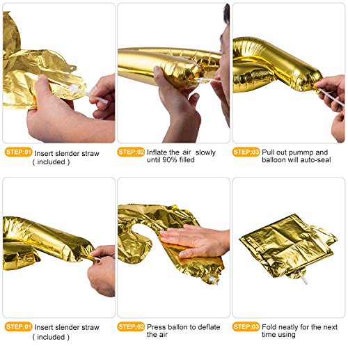 Happy Birthday Banner (3D Gold Lettering) Mylar Foil Letters | Inflatable Party Decor and Event Decorations for Kids and Adults | Reusable, Ecofriendly Fun Happy Birthday Banner (3D Gold Lettering) Mylar Foil Letters | Inflatable Party Decor and Event Decorations for Kids and Adults | Reusable, Ecofriendly Fun